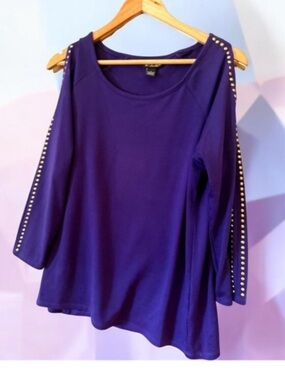 BYdesign Purple Cold Shoulder Long Sleeve Tee Large